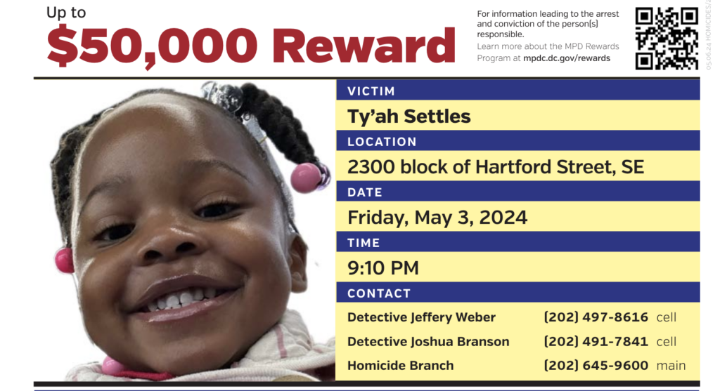 DC police up reward in search for suspect in shooting that left 3-year-old dead